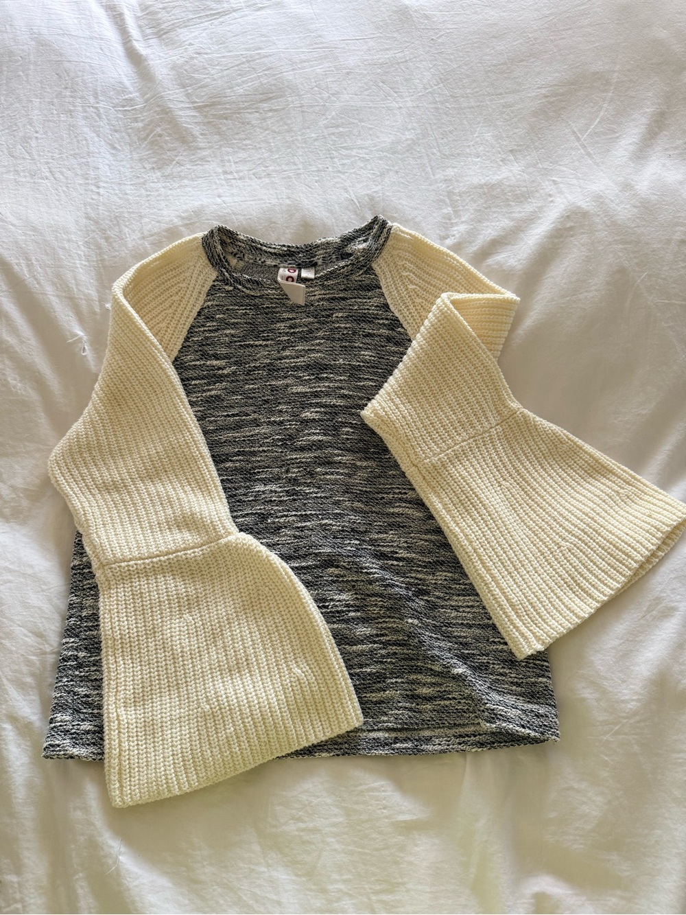 dolan Cream Bell Sleeve Raglan Sweater with Heather Gray Body